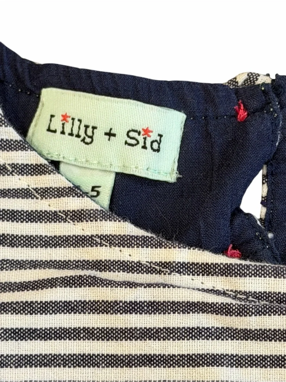 Like New, Lilly & Sid, Sleeveless Navy & White Striped Dress with Appliqué, 4-5